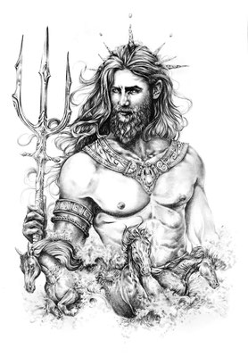 Jessica Börner, Poseidon, Bleistift auf Papier, 52x42 (incl.Rahmen), € 220,-