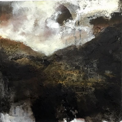 Bergspitze im Nebel  ( Chile ) 60 x 60 x 4   Acryl / Mixed Media