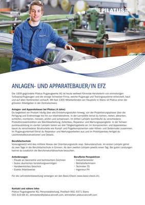 Flyer der Personalabteilung Pilatus Flugzeugwerke AG Stans/NW: Infos für Lernende für Print und Web
