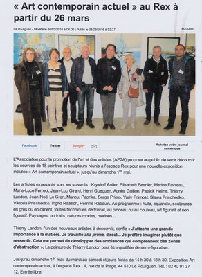 Salon "Art contemporain actuel" - AP2A - LE POULIGUEN (44) - Art. "Ouest-France" du 28/03/2016