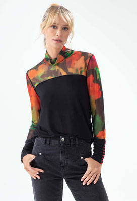 2003-TEE-SHIRT-DELPHINE-988-NOIR-BLACK FLOWERS