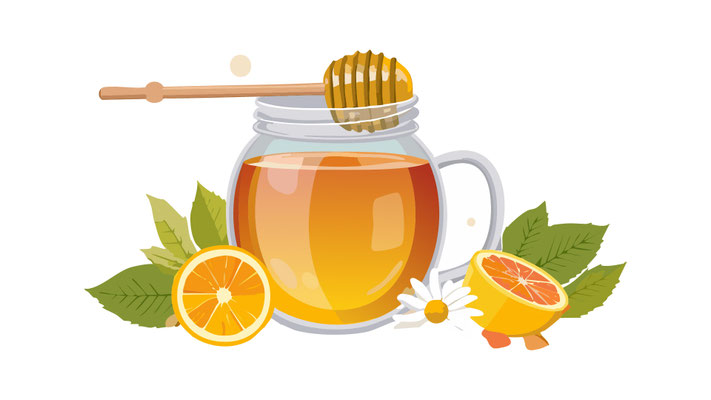 Dessin d'une infusion au thym et de camomille au Miel de Manuka de Nouvelle-Zélande