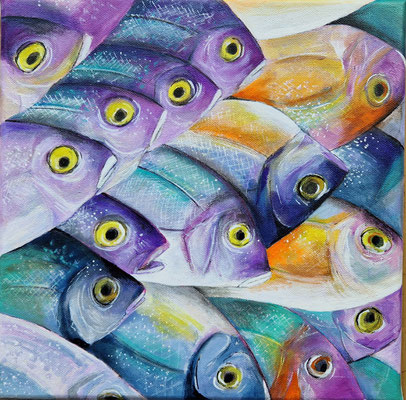 "Fische" 2024, Acryl auf Leinwand, 30 x 30 cm 
