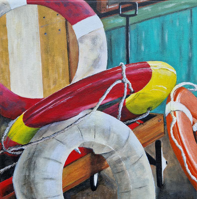 "Schwimmreifen" 2024, Acryl auf Leinwand, 30 x 30 cm 