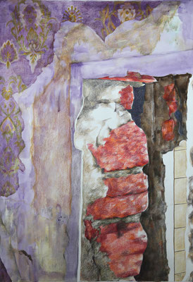vol.34_Sicherungskopie 2.0_Tapete mit Ansatz_Buntstift und Aquarell auf Papier_56x42cm