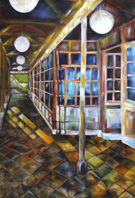 2023_Bahnhof Miramare_100x70cm_Acryl_ungrundiertes Leinen