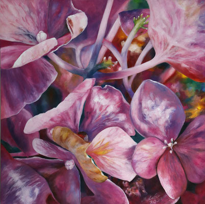 2024_Hortensien_60x60cm_Acryl_ungrundiertes Leinen