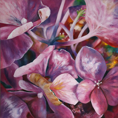 2024_Hortensien_60x60cm_Acryl_ungrundiertes Leinen