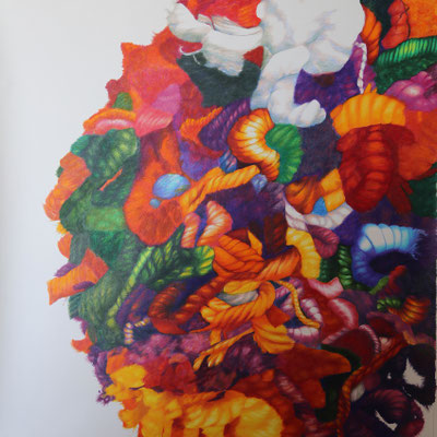 2025_Wolle_86x86cm_gerahmt im Wollpassepartout 100x100cm_Buntstift_Papier