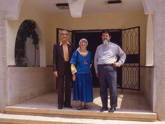 Joseph Abileah (left) with Yvette Naal and Fr. Elias Chacour. Photograph: Peter Rühe