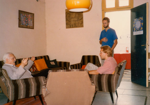 Talk with Dr. Rainer Hildebrandt at Beit Noah, Musrara, Jerusalem, 1987.