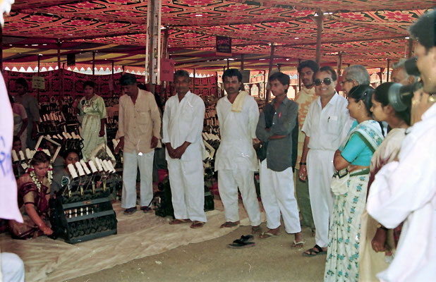 The Gandhian part of the wedding ceremony: spinning a quantum of yarn, Savarkundla, 1994.