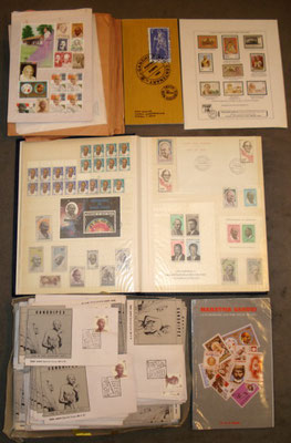 About 3000 philatelistic items (stamps, first day cover, postcards), coins, bills and philatelistic literature about Gandhi from c. 120 countries 