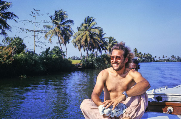 During a boat trip on the backwaters from Alleppey to Quilon, Kerala, 1983.