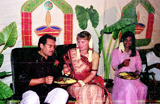 The newly wed couple during a reception at Rashtriyashala Ashram, Rajkot, Gujarat, 1994.