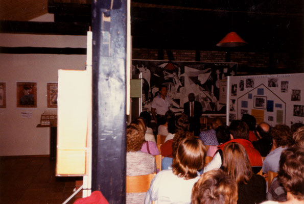 During the inauguration of the Gandhi exhibition with Prof. Chandrabhal Tripathi at Sievershausen, 1984.