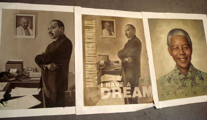 13 Oil paintings of Gandhi, Nelson Mandela, Dr. Martin Luther King jr.