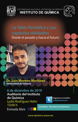 Cartel de la conferencia invitada impartida en el Instituto de Química de Ciudad de México en 2019.
