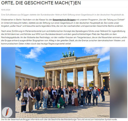 Homepage der Bundesstiftung Helmut Kohl vom 10.10.2024