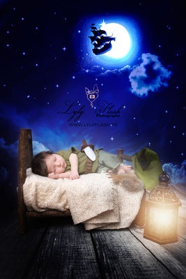 photo naissance originale et art un nouveau-né sur le thème de Peter pan par lyly flash photographe près de Châteauvert dans le var
