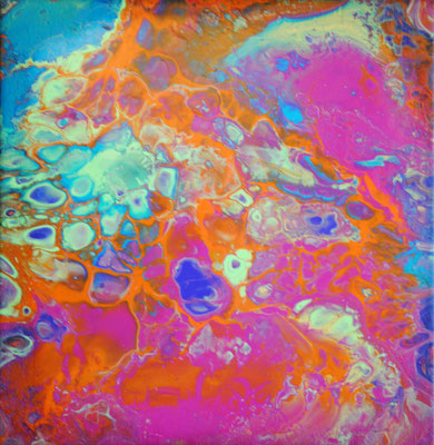 Ohne Titel Nr. 050, 20x20 cm, Acryl Fließtechnik auf Leinwand