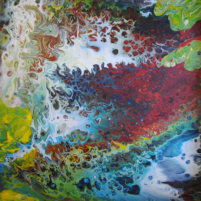 Ohne Titel Nr. 045.1, 80x80 cm, Acryl Fließtechnik auf Leinwand
