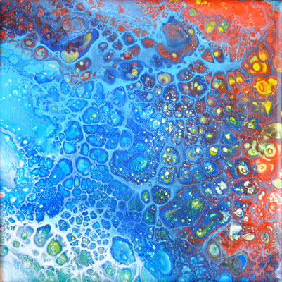 Ohne Titel Nr. 049, 20x20cm, Acryl Fließtechnik auf Leinwand