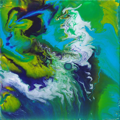 Ohne Titel Nr. 003, 40x40 cm, Acryl Fließtechnik auf Leinwand
