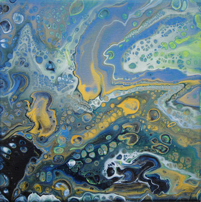 Ohne Titel Nr. 034, 30x30 cm, Acryl Fließtechnik auf Leinwand