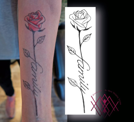 Rose, farbig, handpoke by Marie