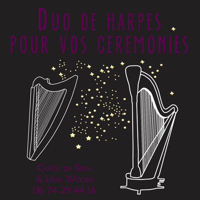 Carte pour la promotion d'un duo de harpes 