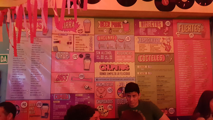 Menükarte in der Shot-Bar