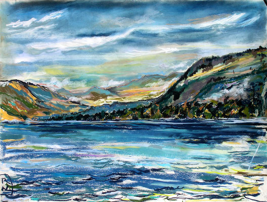 Attersee, Pastell-Kreide/Papier, 60/80 cm, 2014