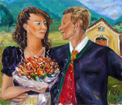 Hochzeitsportrait Christina & Franz, Öl/LW, 50/70 cm - Privatbesitz