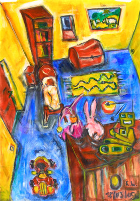 Kinderzimmer Tag, Acryl/Papier, 100/70 cm, 2005