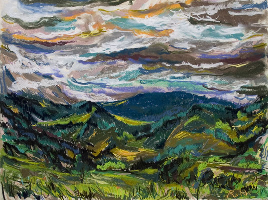 Blick von Saalfelden Richtung Maria Alm, Abendstimmung, Pastell-Kreide/Papier, 60/80 cm, 2014