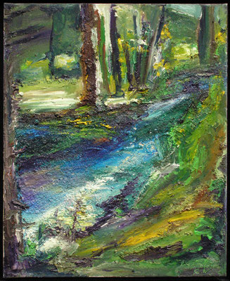 Bach im Wald, Öl, Bienenwachs/LW, 44/36,5 cm, 2006