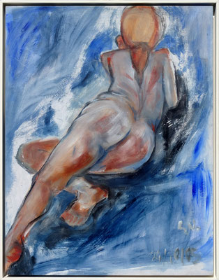 blauer Akt, Acryl/Papier, 90/70 cm, Privatbesitz
