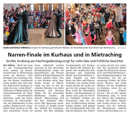 Berichterstattung Kinderfasching im Mangfallbote 14.02.2024