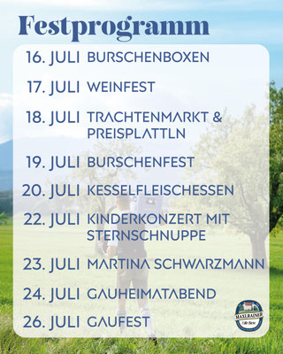 Festprogramm Übersicht Gaufest 2026 Bayern, Bad Aibling