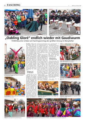 Bericht Mangfallbote 12.02.2024 Faschingszug Bad Aibling