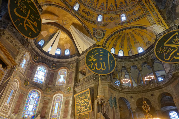Istanbul, Hagia Sophia, was transferred from museum to mosque 2 years ago, thats why the christian mosaics are covered