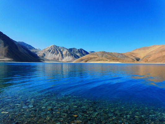 ... zum überwältigend schönen Hochgebirgssee Pangong Tso auf 4250 Metern Höhe