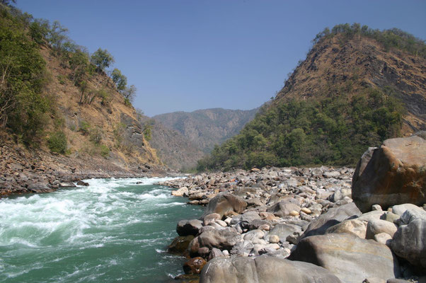 Der Ganges, der heiligste Fluss Indiens, kommt kühl und klar aus den Vorbergen des Himalaya ...