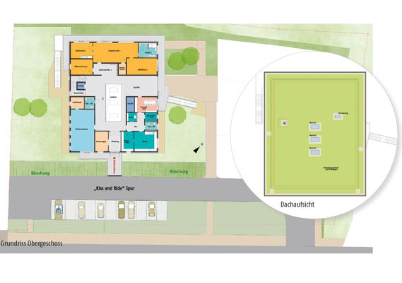 Neubau Kita Hasslinghausen Sprockhövel, Grundriss OG und Dachaufsicht