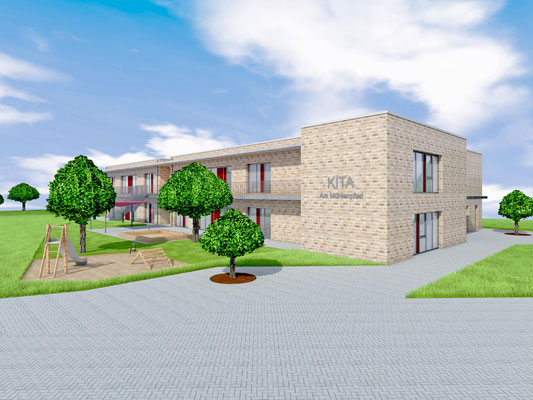 Neubau Kita mit Familienzentrum in Bergheim-Ahe, Ansicht Süd