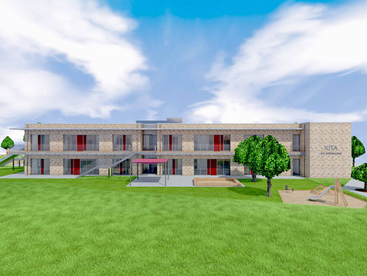 Neubau Kita mit Familienzentrum in Bergheim-Ahe, Ansicht Süd-West
