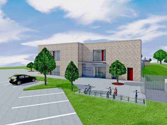 Neubau Kita mit Familienzentrum in Bergheim-Ahe, Ansicht Süd-Ost