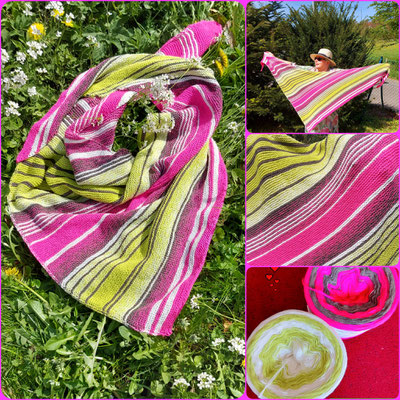 "Pink Kiwi Variante 11": Tuch gestrickt und fotografiert von Heike Haustein.