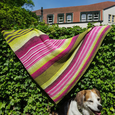 "Pink Kiwi Variante 7": Tuch gestrickt und fotografiert von Claudia Wanzke.